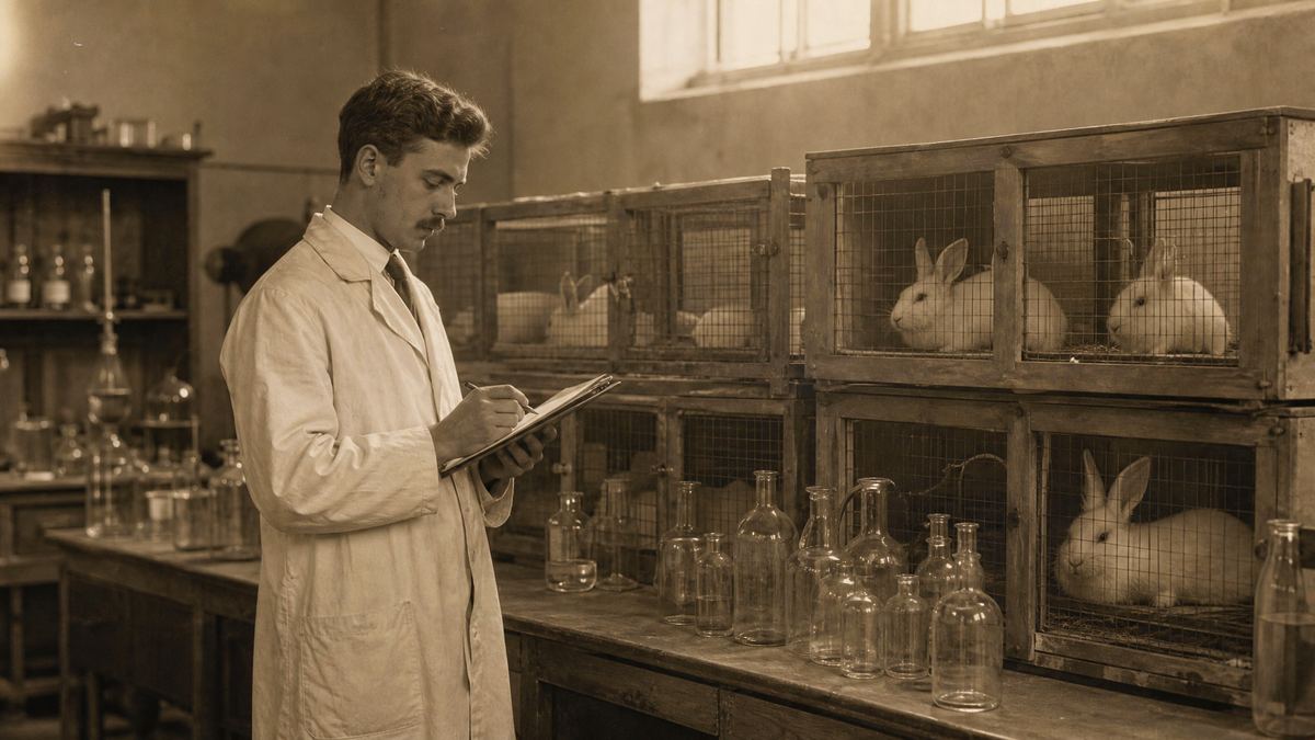 Ilustração: o laboratório de Anichkov em São Petersburgo, em 1913, com as gaiolas dos coelhos